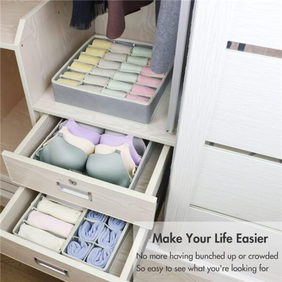 Drawer Organizers for Underwear Bras Socks Closet Storage Boxes Foldable Set - Picture 6 of 8